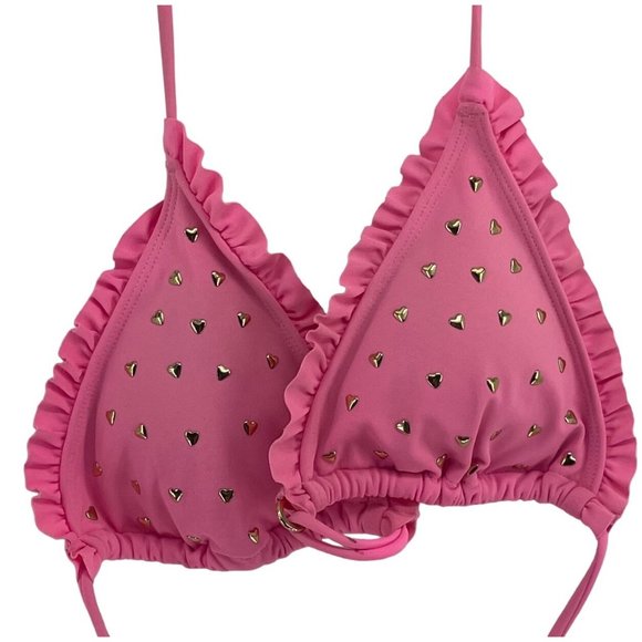 Victoria's Secret Women's Size Large Pink & Gold Heart Polka Dot Bikini Top - Picture 1 of 5